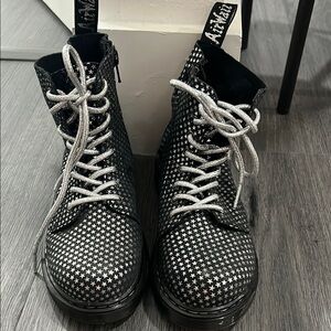 Dr Martens Black and White Star Pattern Boots